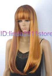 Sexy ladies long Light Brown Mixed Straight Natural Hair wigs / wig cap