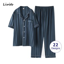 Men Pajamas Sets High Quality Satin Pyjamas Sleepwear Nightwear Striped Printed Casual Summer Autumn SA0618 201023