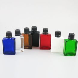 30ml Square Frost Black White Clear Glass Essential Oil Bottle With Orifice Reducer 1OZ Container 20PCS