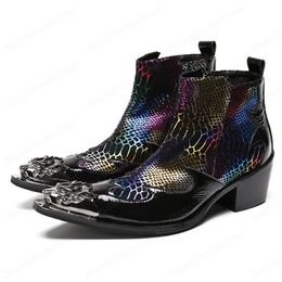 Plus Size High Quality Metal Toe Zip Man Shoes Colourful Genuine Leather Men's Handmade Cowboy Ankle Boots