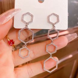 Dangle & Chandelier Hollow Out Geometric AB Long Earrings With Shinning Rhinestones Korean Style Earings