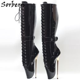 Sorbern Lockable Straps Knee High Ballet Boots Women Play Fun Sm Shoes Metal Heels