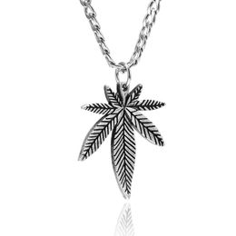 Antique Silver Retro Stainless Steel Trendy Female Male Pendant Sweater Chain Charm Jewellery Black Maple Leaf Necklace Pendants For Men