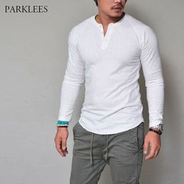 New Henley Shirt Men Long Sleeve Button Placket Mens T-shirt Casual Slim Fit Solid Color Hip Hop Tee Shirt Homme Camisetas LJ200827