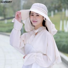 SUOGRY Fashion Summer Ladies Hollow Top Sun Hat Women Anti UV Sunscreen Wrap Shawl Suits Y200602