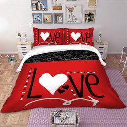 Wongs bedding Love Heart Bedding Set Red Colour Duvet Cover Pillowcase Bedclothes Home Textiles 201021