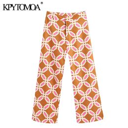 KPYTOMOA Women Chic Fashion Geometric Print Pants Vintage Zipper Fly Side Pockets Female Ankle Trousers Pantalones Mujer 201106
