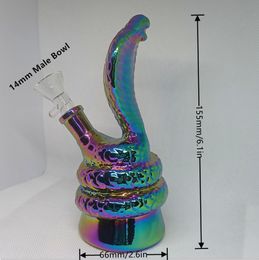 Rainbow Snake Glass Bong Hookah 6.1in Water Pipe 14mm Male Bowl Beaker Bubbler Tobacco