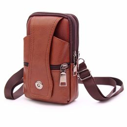 Waist bag new leather fannypack men wear belt bag multi-function mobile phone case belt mobile phone waist bag factory wholesale