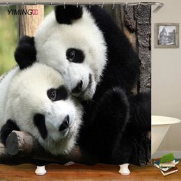 YIMING 200x180cm Bathroom Waterproof Shower Curtain China 3D Panda Pattern Polyester Washable Curtain with Hook 201127