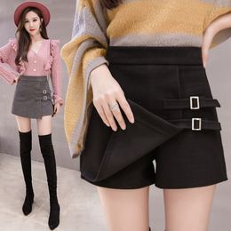 Harajuku Grey Black Woollen Skirts Womens New Autumn Winter Elegant Micro Mini Skirts With Shorts Kawaii Korean Lolita Skirt Saia T190827