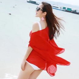 Sarongs VImcute 2021 9 Colour Sexy Bikini Cover Up Women Beach Dress Chiffon Plus Size Bathing Suit Maxi Bandage Kimono Cardigan1