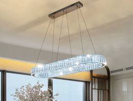 K9 Crystal Chrome Chandelier Light Mirror Stainless Steel Shine Lustre Hanglamp For Bedroom Modern Rings Adjustable Pendant Lamp