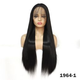 12~26 Inches Full Straight Synthetic Lace Front Wigs Black Color Simulation Human Hair perruques de cheveux humains Wig 1964-1