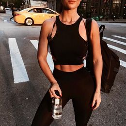 Sexy Women Sports Bra Top Female HollowOut Racerback Sleeveless Fitness Gym Running Yoga Vest Tank Crop Top Activewear Brassiere T200601