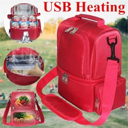 12L USB Electric Portable Lunch Bag Bento Warmer Bags Instant Heating Bags Food Heater Lunch Box Food Beverage Carrier Bag Black Y200429