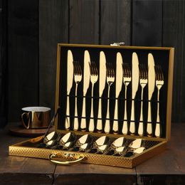 Gold Cutlery 16 Pcs Gold Cutlery Dinner Set Knives Forks Spoons Western Kitchen Dinnerware Stainless Steel Tableware Set Home Y200111