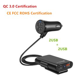 4 USB Ports Fast Charger Quick charge QC 3.0 Car Charger Universal USB Fast Adapter With Extension Cable For phone iPad