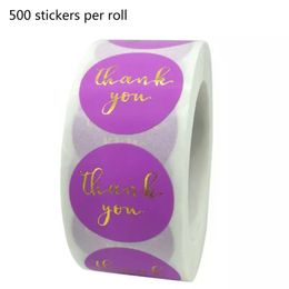 500pcs/Roll Round Noble Purple Gold Foil Thank You Sticker for Shopping Small Shop Local Handmade Package Decor sticker