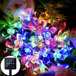 Solar Strings Lights 7M 50 LED Peach Blossom Fairy Garden Lights for Outdoor Home Lawn Wedding Patio Party Holiday Decoration