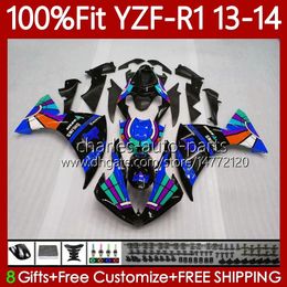 Injection mold Bodywork For YAMAHA YZF-R1 YZF R 1 1000CC YZF1000 13-14 Bodys 97No.137 YZF R1 1000 CC 2013-2014 YZFR1 13 14 YZF-1000 2013 2014 Black Blue OEM Fairing Kit