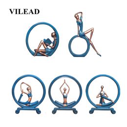 VILEAD 20.5cm 27.5cm Resin Girl Yoga Figurines European Character Ornaments Creative Home Porch TV Cabinet Decoration Hogar Gift T200710