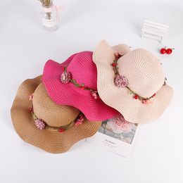 Flowers Parent-child Summer New Girl Sun Hat Cap Rose Red Brown Light Pink Straw Flat Top Summer Beach Straw Hat Beach Caps Y200714