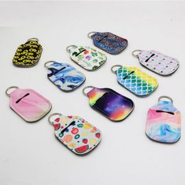 Neoprene Lipstick Cover Sanitizer Bottle Keychain Holder Printed Lip Balm Bag Refillable Containers Keychain Carrier Fashion 12 Designs 5912