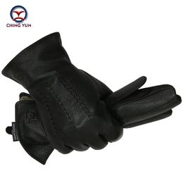 Winter men deer skin leather gloves male warm soft black sewing design men mittens imitate rabbit hair 70% wool lining-07 LJ201221