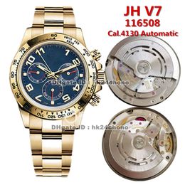 12 Styles High Quality JH V7 40mm Cal 4130 Automatic Chronograph Mens Watch 116508 Blue Dial 18K Yellow Gold Bracelet Gents Watche278C