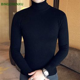 brand Men Turtleneck Sweaters and Pullovers Fashion Knitted Sweater Winter Men Pullover Homme Wool Casual Solid Clothes 211221