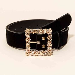 Women Diamond Square Buckle Casual Belts 2022 New Fashion Suede Leather Versatile Elegant Women Belts G220301