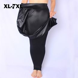 Plus Size 6XL 7XL Women Leggings Black High Waist Faux Leather Leggings High Elastic Stretch Skinny Pants Pencil Trousers 201109