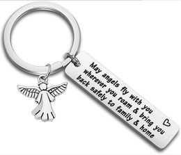 Stainless Steel Traveller Keychain Gift May Angels Fly with You Wherever You Roam Bring You Back Safely to Family and Home