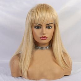 Parrucche naturali di capelli umani naturali lunghe lunghe con frangia per le donne bianche parrucca diritta