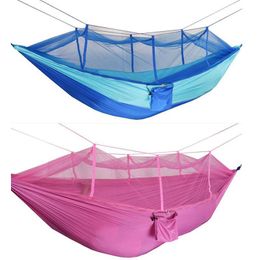 12 Colours 260*140cm Hammock With Mosquito Net Outdoor Parachute Hammock Field Camping Tent Garden Camping Swing Hanging Bed