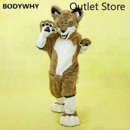 Mascot CostumesFursuit Brown Long Fur Husky Fox Dog Wolf Mascot Costume Party AD Xmas Cartoon Dress Outfit Carnival Halloween Clothes