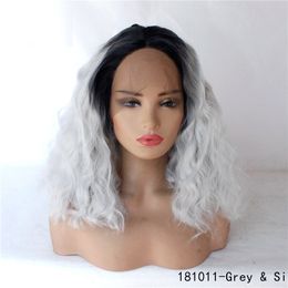 Full Synthetic Lace Front Wig Simulation Human Hair Lace-Front Wigs 14~26 inches 181011-Grey & Silver