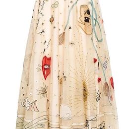 luxury skirt high quaity women embroidery mesh skirt T200113
