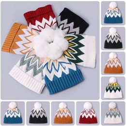 knitted winter hat women beanie thick warm velvet wool pompon bonnets ski cap Christmas gradient fur ball warm hat
