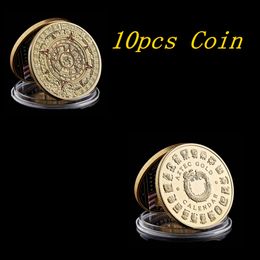 maya wholesale UK - 10pcs Mexican Maya Aztec Carft Calendar Prophecy Culture Craft 1oz Gold Plated 999 Commemorative Coin Collectibles
