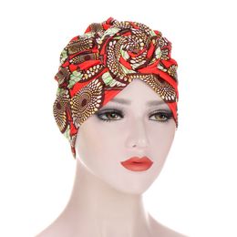 New Turban Hats for women Pre Tied Silky African Pattern Knot Headwrap Caps for Cancer Muslim hijab Turbans for women