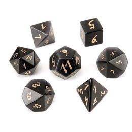 Natural Obsidian Loose Gemstones Engrave Dungeons And Dragons Game-Number-Dice Customised Stone Role Play Game Polyhedron Stones Dice Set Ornament Wholesale