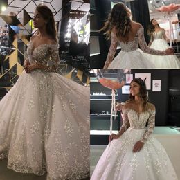 Arabic Ball Gown Wedding Dresses Long Sleeves 2021 Delicate Lace Embroidery V Neck Formal Bridal Gowns Plus Size Vestidos De Novia AL7633