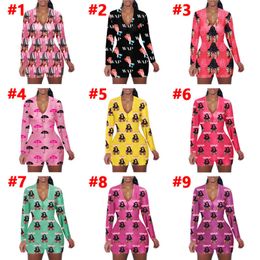 Frauen Designer Kleidung 2021 Overall Sexy Dünne Beiläufige Muster Gedruckt Langarm Shorts Damen Mode Hause Onesies Strampler