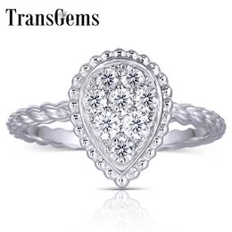 Transgems 18K 750 White Gold F Color Moissanite Pear Shape Ring for Women Fine Jewelry Wedding Ring Anniversary Gifts Y200620
