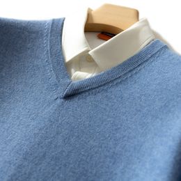 Man Sweater 100% Goat Cashmere Knitted Winter Warm Pullovers V-neck Long Sleeve Standard Sweaters Male Jumper 8Colors Tops 201117