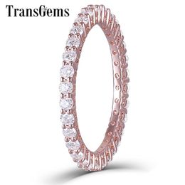 TransGems 14K 585 Rose Gold 1.8mm F Colour Moissanite Full Eternity Wedding Band for Women Anniversary Gifts Fine Jewellery Y200620