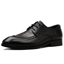 Fashion Dress shoes men Black Formal shoes men Lace up wedding Oxford for Business Genuine Leather