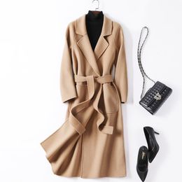 Wool Coat Women Autumn High Street Turn-down Collar Long Sleeve Outwear Black Camel Women's Long Cashmere Coats 201027